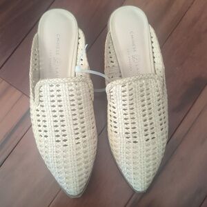 Chinese Laundry Beige Woven Boho Mules Size 8.5